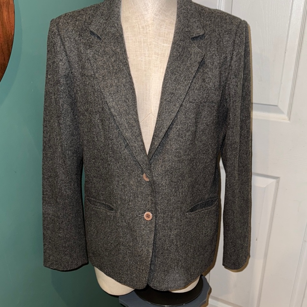 Barclay Square classic charcoal gray 100% wool lined blazer jacket womens size 8